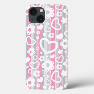 Pattern with Hearts and Flowers iPhone 13 Case