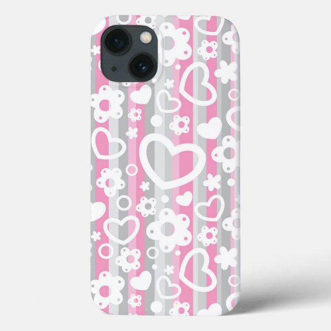 Pattern with Hearts and Flowers Case-Mate iPhone Case (Back)