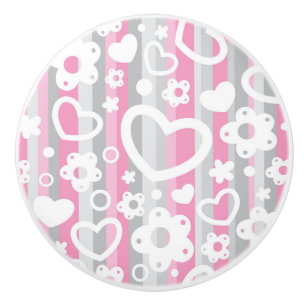 Pattern with Hearts and Flowers Ceramic Knob