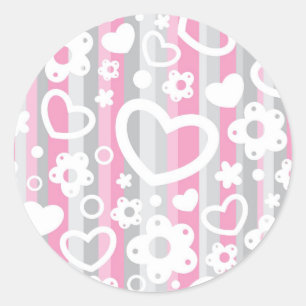 Pattern with Hearts and Flowers Classic Round Sticker