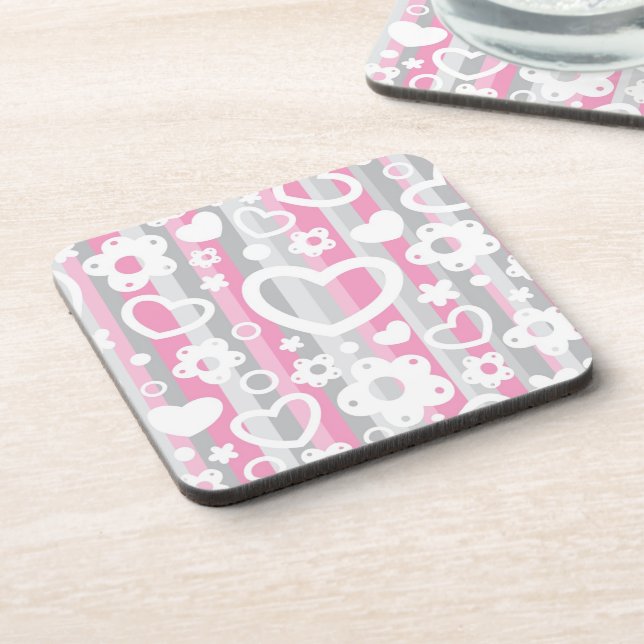 Pattern with Hearts and Flowers Coaster (Left Side)