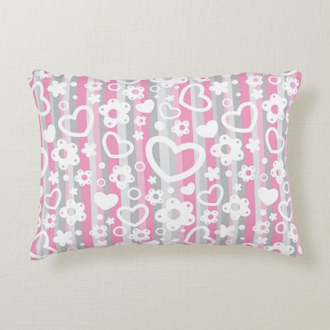 Pattern with Hearts and Flowers Decorative Cushion (Front)