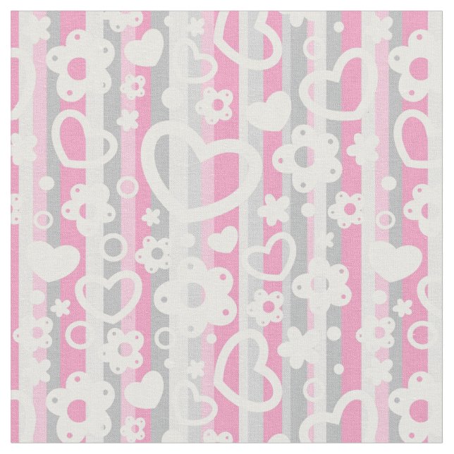 Pattern with Hearts and Flowers Fabric (Close Up)