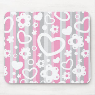 Pattern with Hearts and Flowers Mouse Mat
