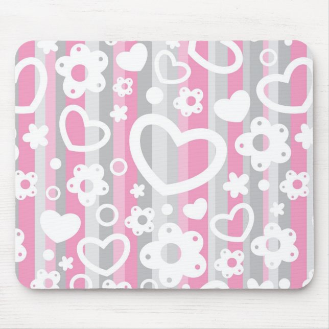 Pattern with Hearts and Flowers Mouse Mat (Front)