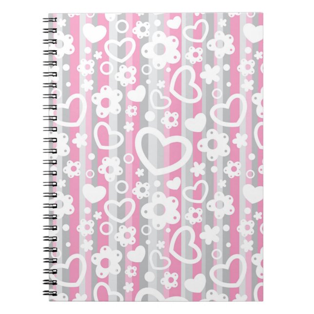Pattern with Hearts and Flowers Notebook (Front)