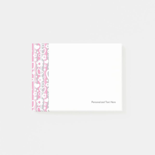 Pattern with Hearts and Flowers Post-it Notes (Front)