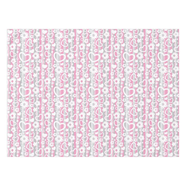 Pattern with Hearts and Flowers Tablecloth (Front (Horizontal))