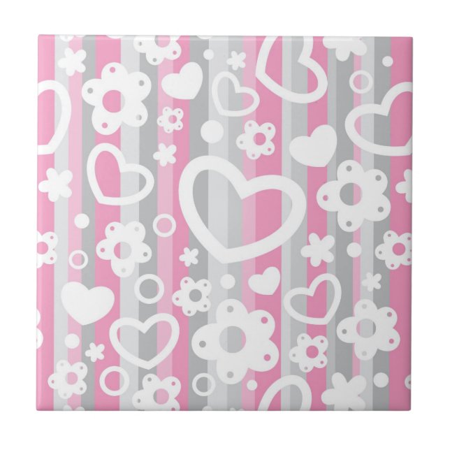 Pattern with Hearts and Flowers Tile (Front)