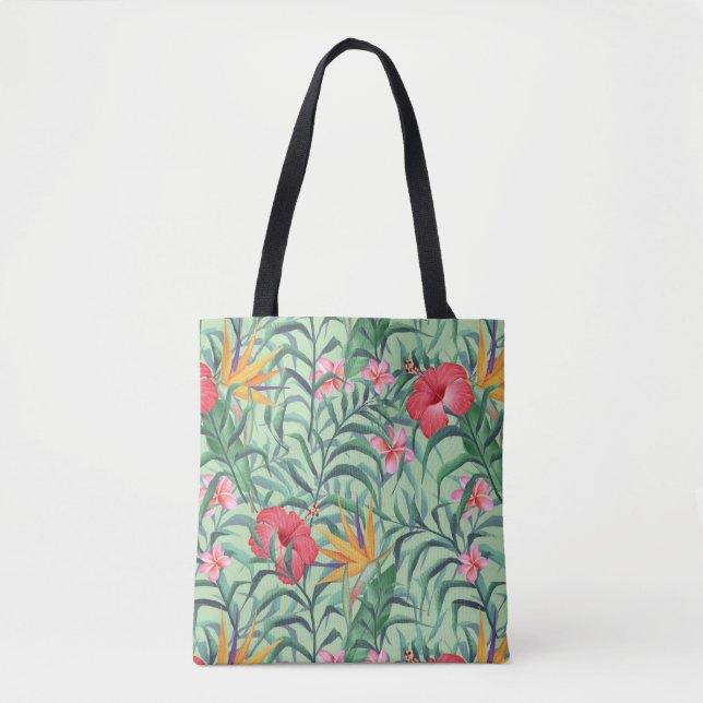 Pattern with hibiscus tote bag (Front)