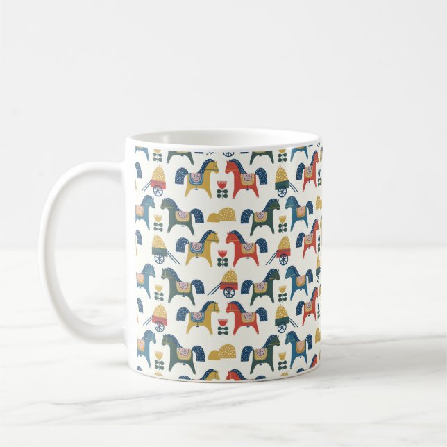 Pattern with horses inspired by scandinavian art.  coffee mug (Left)