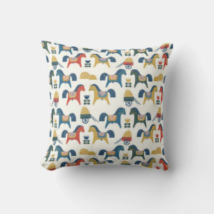 Pattern with horses inspired by scandinavian art.  cushion