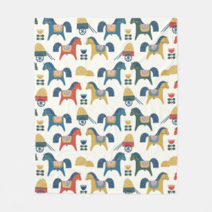 Pattern with horses inspired by scandinavian art.  fleece blanket