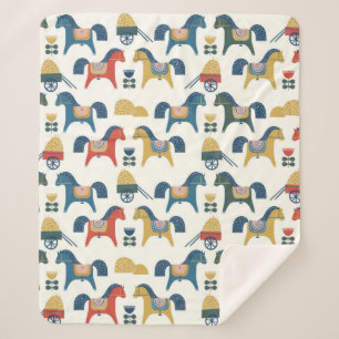 Pattern with horses inspired by scandinavian art. sherpa blanket