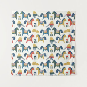 Pattern with horses inspired by scandinavian art. tapestry