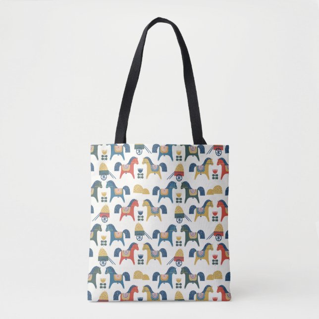 Pattern with horses inspired by scandinavian art.  tote bag (Front)