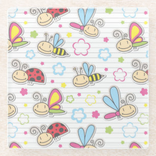 pattern with insects glass coaster
