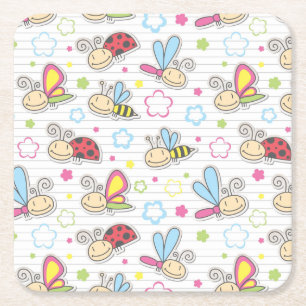 pattern with insects square paper coaster