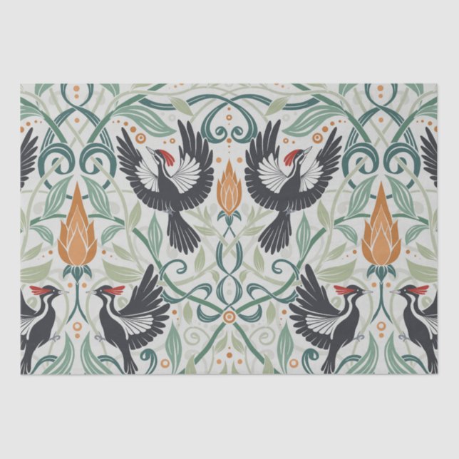 Pattern with Ivory-billed woodpeckers Tissue Paper (Front)