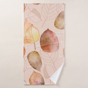 Pattern with leaves. Graphic and watercolor leaf. Bath Towel
