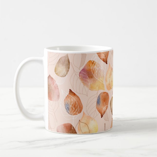 Pattern with leaves. Graphic and watercolor leaf.  Coffee Mug (Left)