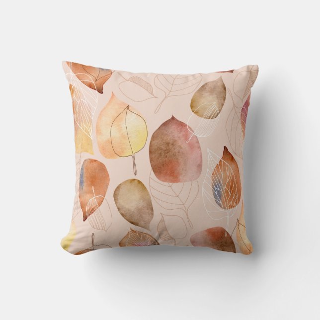 Pattern with leaves. Graphic and watercolor leaf.  Cushion (Front)