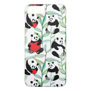 pattern with lovely pandas with hearts iPhone 8 plus/7 plus case