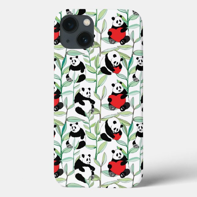 pattern with lovely pandas with hearts Case-Mate iPhone case (Back)