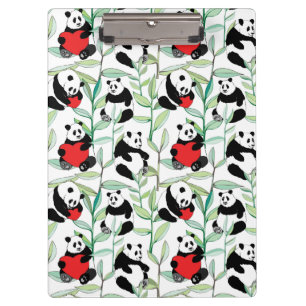 pattern with lovely pandas with hearts clipboard