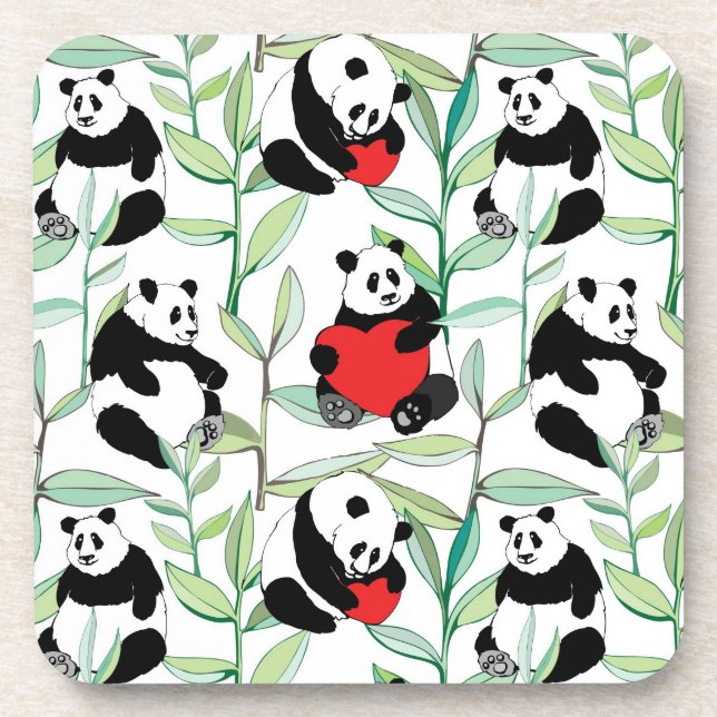 pattern with lovely pandas with hearts coaster (Front)