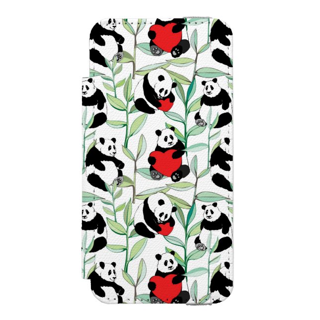pattern with lovely pandas with hearts incipio iPhone wallet case (Folio Front)