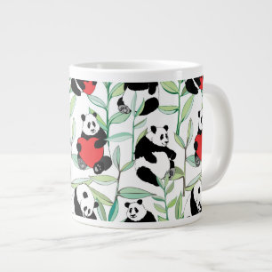 pattern with lovely pandas with hearts large coffee mug