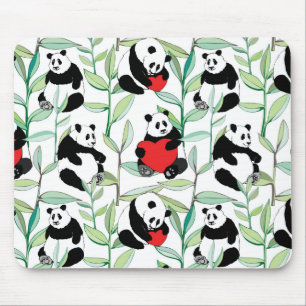 pattern with lovely pandas with hearts mouse mat