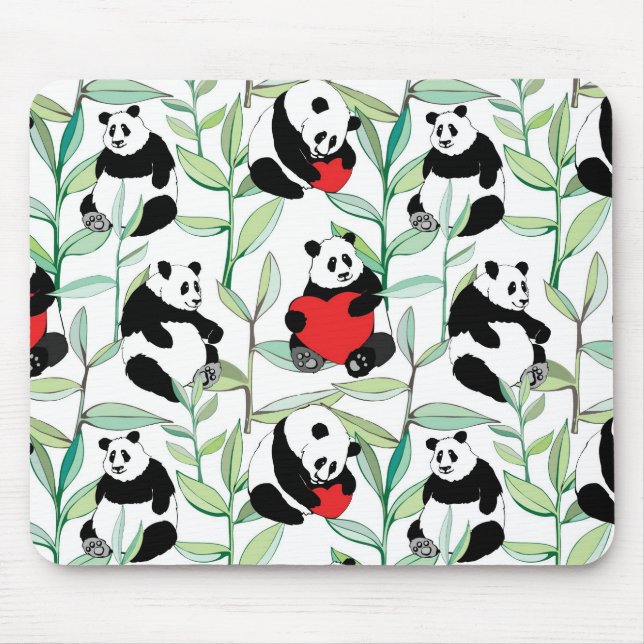 pattern with lovely pandas with hearts mouse mat (Front)