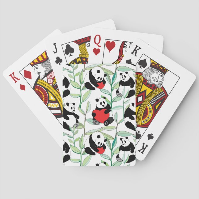 pattern with lovely pandas with hearts playing cards (Back)