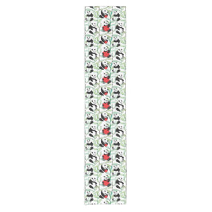 pattern with lovely pandas with hearts short table runner