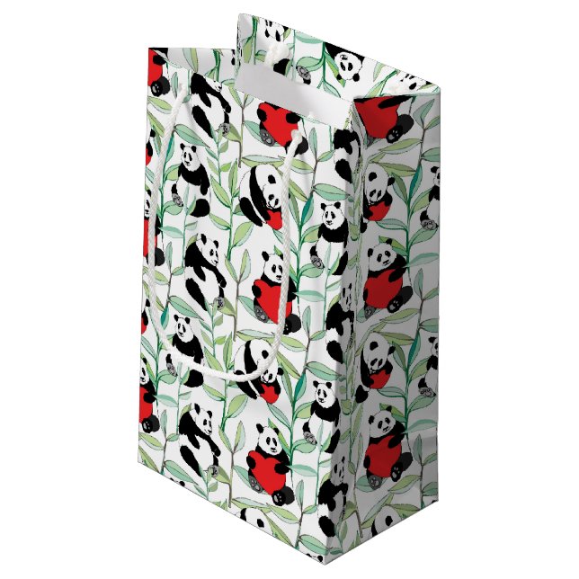pattern with lovely pandas with hearts small gift bag (Back Angled)