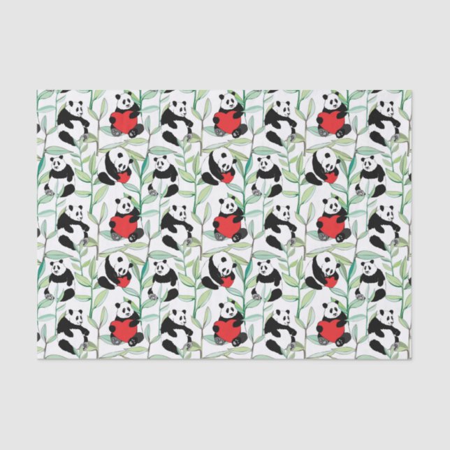 pattern with lovely pandas with hearts tissue paper (Front)