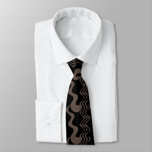 Pattern with Movement Brown Black Wavy Tie (Tied)
