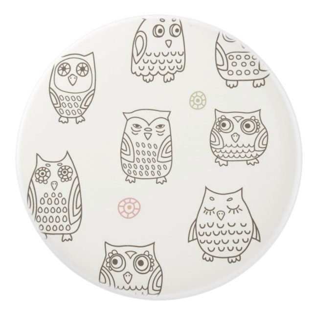 Pattern with owls ceramic knob (Front)