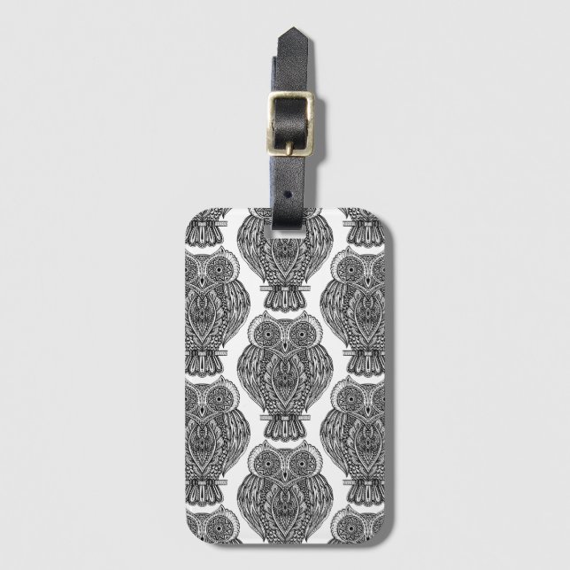Pattern With Owls Doodle Luggage Tag (Front Vertical)