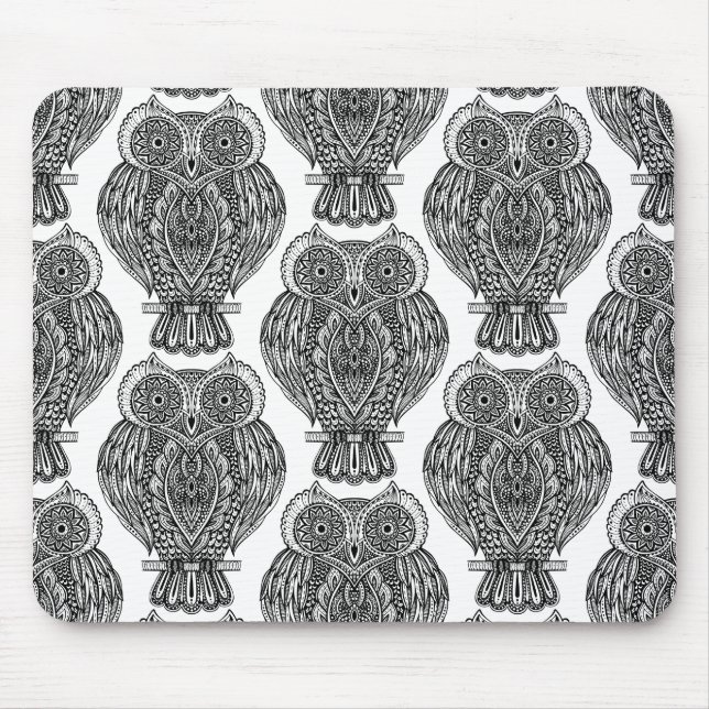 Pattern With Owls Doodle Mouse Mat (Front)
