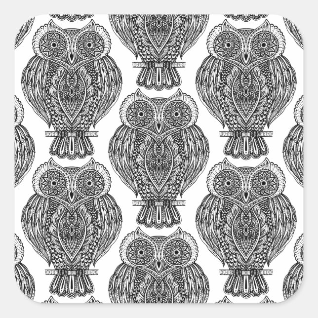 Pattern With Owls Doodle Square Sticker (Front)