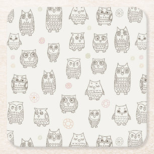 Pattern with owls square paper coaster