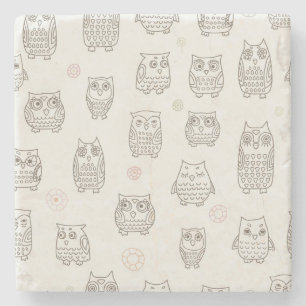 Pattern with owls stone coaster