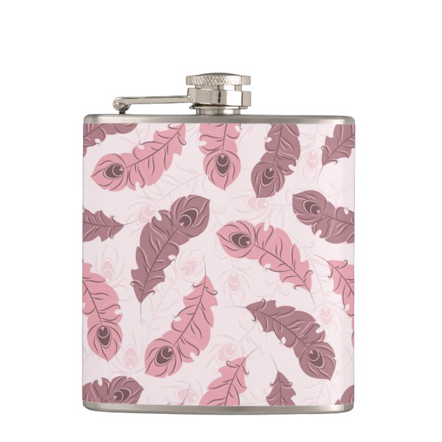 pattern with peacock feathers hip flask (Front)