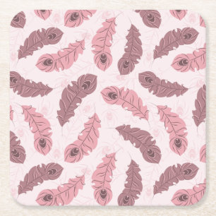 pattern with peacock feathers square paper coaster