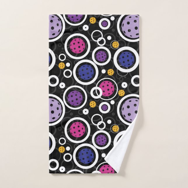 Pattern with Pickleballs on black Hand Towel (Hand Towel)