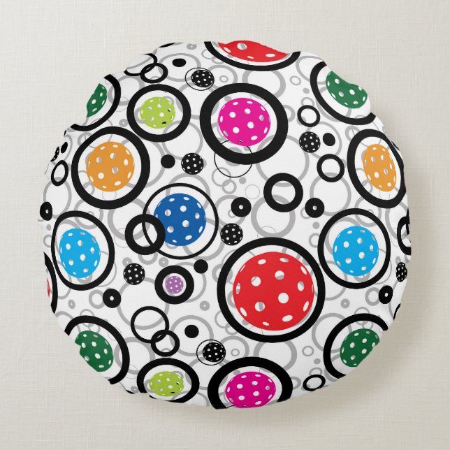 Pattern with Pickleballs  Round Cushion (Front)