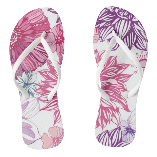 Pattern with pink asters and dahlia flip flops (Footbed)